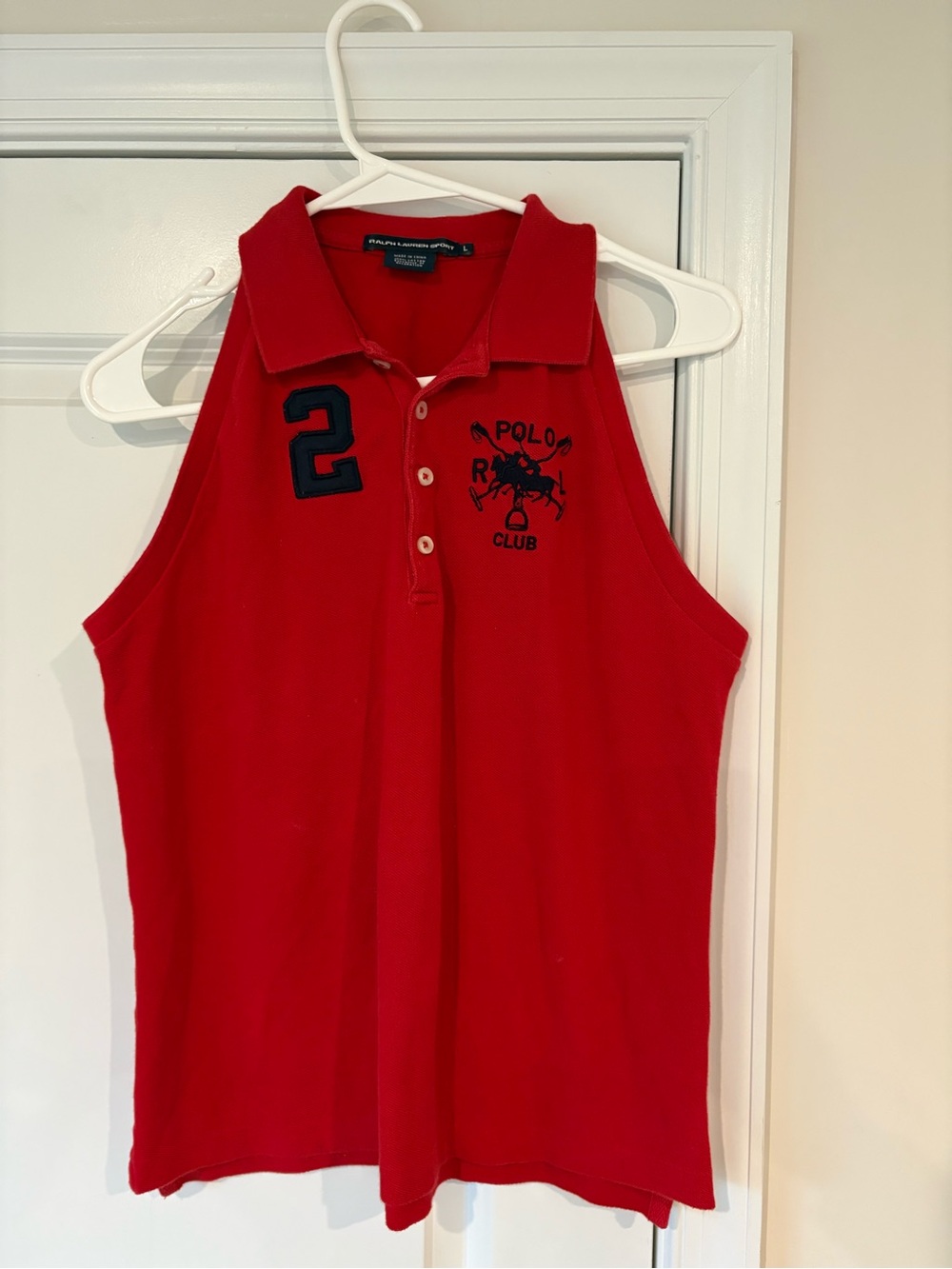 Vintage Red Polo Ralph Lauren Cotton Polo Sleeveless Shirt in a Women’s Large